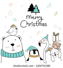 Hand drawn animals wishing a Merry Christmas