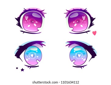 Ojos de anime dibujados a mano. Conjunto vectorial de color. Todos los elementos están aislados