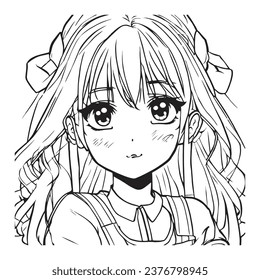 hand drawn anime girl illustration coloring page adult coloring 