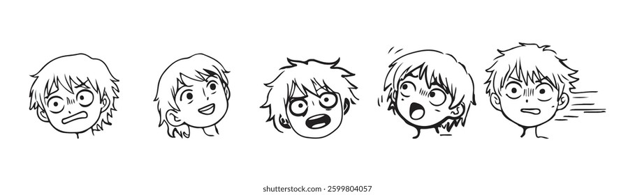 Hand drawn anime manga doodle line elements set Each element is crafted in a sketch like, doodle style for an authentic anime appearance