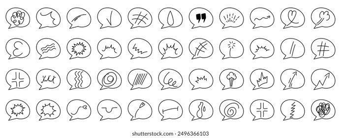 Hand drawn anime manga effect set with speech bubbles. Manga collection of arrows, sparkles, expression signs. Vector illustration.