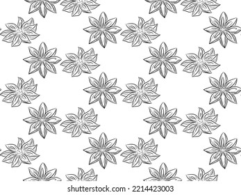 Hand drawn anise seamless pattern background. Spices in doodle and line art style. Isolated vector illustration.