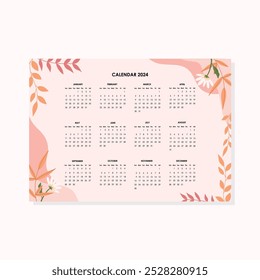 Hand drawn annual 2025 calendar template
