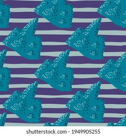 Hand drawn antarctic seamless pattern with abstract iceberg turquoise silhouettes. Striped purple background. Great for fabric design, textile print, wrapping, cover. Vector illustration.