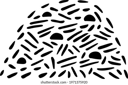 Hand drawn anthill icon. Insect dwelling with multiple entrances. Black line art ant-heap for kids. Funny doodle of forest house in shape mound made of texture sticks. Vector isolated illustration. 