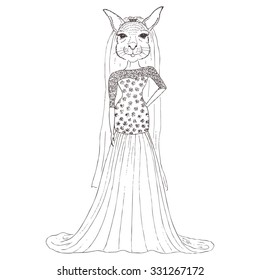 Hand drawn anthropomorphic kangaroo. Can be used to design for wedding invitation, card, poster. Vector fashion illustration. 