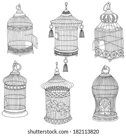 Hand Drawn Antique Bird Cages