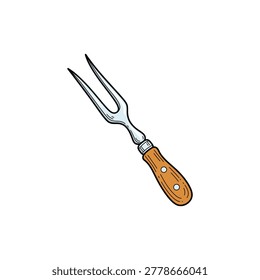 Hand Drawn Antique Carving Fork with Two Tines
