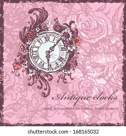 Hand  drawn antique clocks sketch