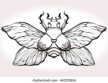 Hand drawn antique Insect beetle. Sketch for  tattoo, print,  fabric design, coloring page, posters, t-shirt print. Vector illustration.