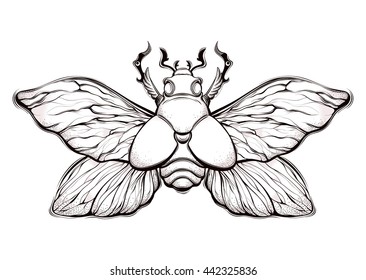 Hand drawn antique Insect beetle. Sketch for  tattoo, print,  fabric design, coloring page, posters, t-shirt print. Vector illustration.