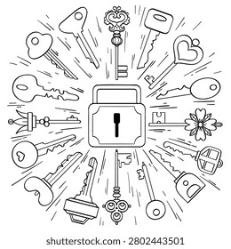 Hand drawn antique key arrangement