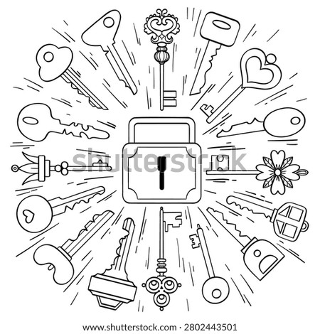 Hand drawn antique key arrangement