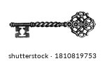 Hand drawn antique key. Sketch style of vintage key on white background. Old design illustration. Vector.