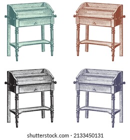 Hand Drawn Antique Night Table Vector Illustration. Vector Hand-Drawn Vintage Furniture
