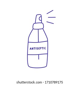 Hand Drawn antiseptic linear vector icon.
Doodle illustration with a blue outline.Isolated on white background
