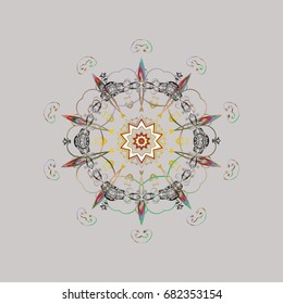 Hand drawn antistress snowflake. Template for cover, poster, t-shirt or tattoo. Winter coloring pages for adult art therapy. Vector illustration.