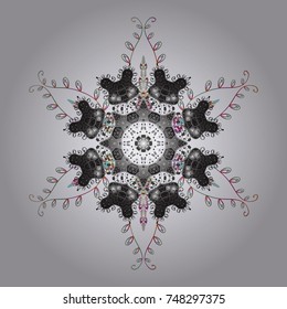 Hand drawn antistress snowflake. Vector illustration. Template for cover, poster, t-shirt or tattoo. Winter coloring pages for adult art therapy.