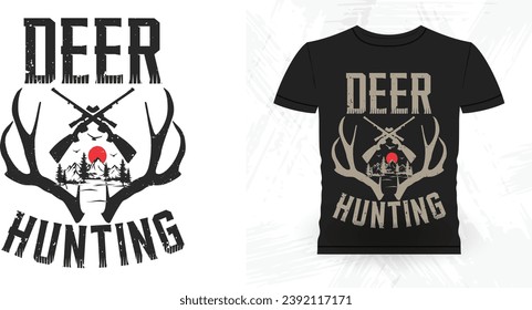 antler dibujado a mano con diseño de silueta de silueta de cordillera Deer Hunting T-shirt Design.