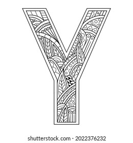 Hand drawn of aphabet letter Y in zentangle style