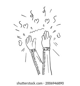 Hand Drawn of Applause, Hands Clapping Ovation Gesture with Doodle Style