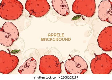 Mano dibujó fondo de manzana. Ilustración vectorial de fruta fresca.