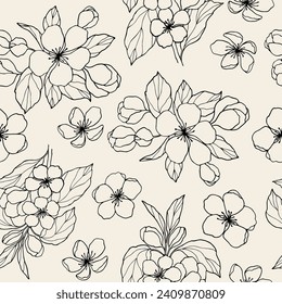 Hand drawn apple blossom seamless pattern