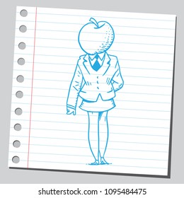 Hand drawn apple businesswoman