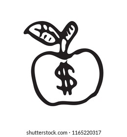 Hand Drawn apple doodle. Sketch dollar icon. Decoration element. Isolated on white background. Flat design. Vector illustration.