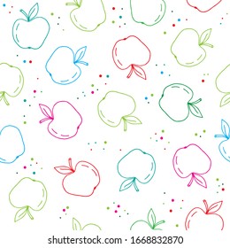 Hand Drawn Apple Fruit Seamless Pattern. Vector Illustration.