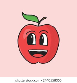 Hand drawn apple illustration, hand drawn apple character, apple cartoon illustration
