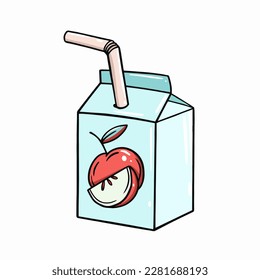Hand drawn apple juice in box package outline style vector art illustration.