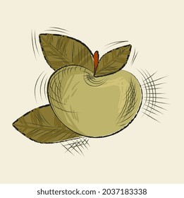 Mano dibujó manzana. Buen dibujo, metáfora. Imagen gráfica del sitio web. Papel de pantalla elegante para smartphone y computadora. Lápiz, postal. Ilustración vectorial realista aislada en el fondo de la luz