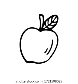 Hand drawn apple on a white isolated background. Doodle, simple outline illustration. It can be used for decoration of textile, paper and other surfaces.