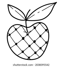Hand drawn apple on a white isolated background. Doodle, simple outline illustration. It can be used for decoration of textile, paper and other surfaces.