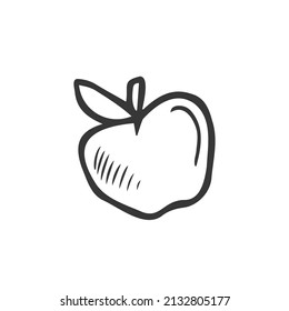 Handgezeichneter Apfel auf weißem, isoliertem Hintergrund. Doodle, einfache Umrissgrafik. Es kann für die Dekoration von Textilien, Papier und anderen Oberflächen verwendet werden.