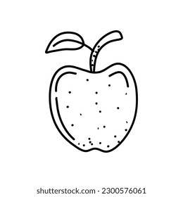 Hand drawn apple on a white isolated background. Doodle, simple outline illustration. It can be used for decoration of textile, paper and other surfaces.