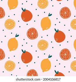 Hand drawn apple and orange fruit pattern vector