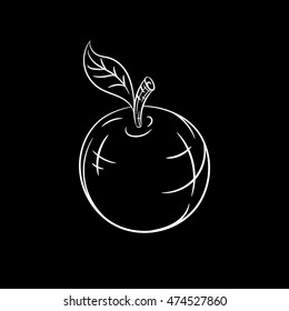 Hand drawn apple sketch isolated on black background. Organic food. Vector engraved illustration