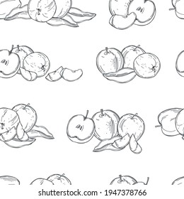 Hand drawn apples. Fruits on white background. Vector  seamless pattern. 