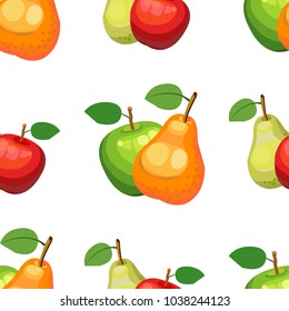 Hand drawn apples and pears seamless pattern on white background, vector illustration