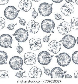 Hand Drawn Apples Sketch Seamless Pattern. Vector illustration