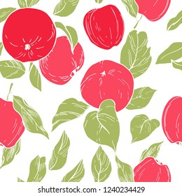 Hand drawn apples.  Vector  seamless pattern