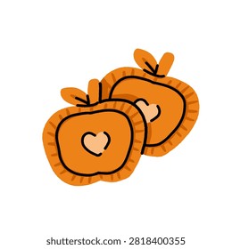 Hand drawn apple-shaped mini pie with heart-shaped vent, novelty pastry design in red and orange colors.