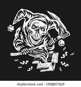 Hand drawn april fools day Vector. skull clown grim reaper concept design