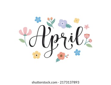 Hand drawn April month lettering typography for cover, poster, banner, flyer, social media template vector illustration