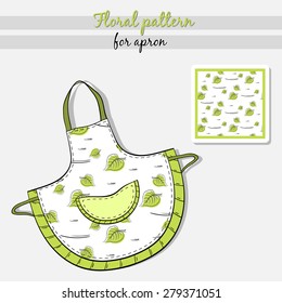 Hand drawn apron with floral pattern. Vector illustration
