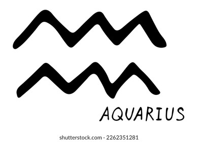 Hand drawn aquarius zodiac sign Esoteric symbol doodle Astrology clipart Element for design