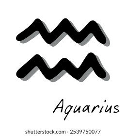 Hand drawn aquarius zodiac sign Esoteric symbol doodle Astrology clipart Element for design