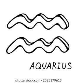 Hand drawn aquarius zodiac sign Esoteric symbol doodle Astrology clipart Element for design